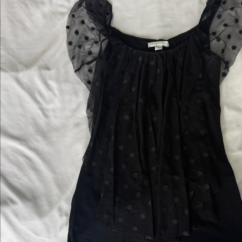 New York & Company Sheer Black Polka Dot Blouse